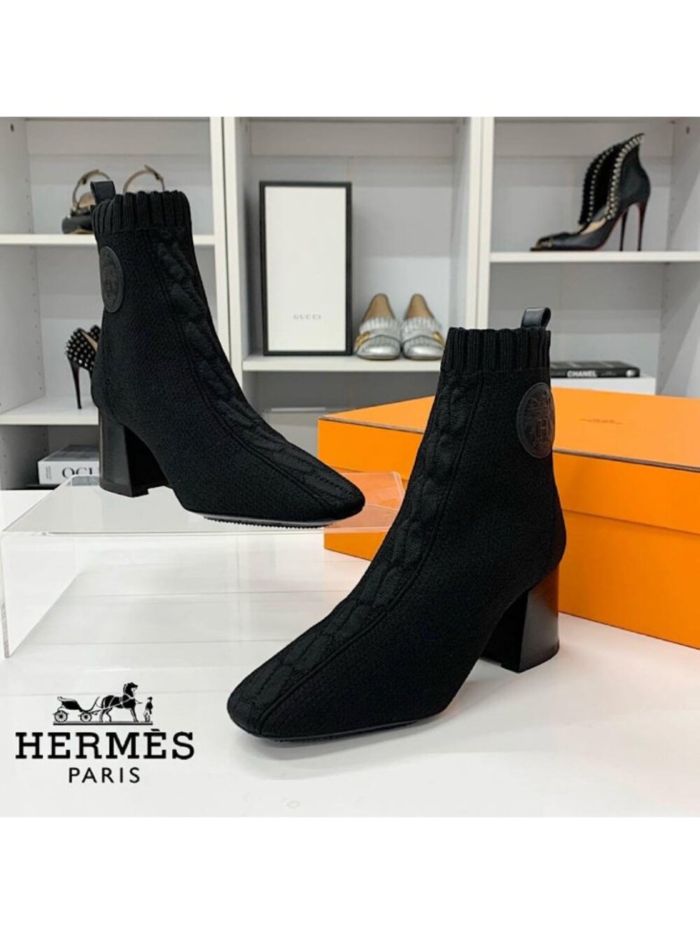 Hermes Volver Knit Leather Ex-Libris Short Boots